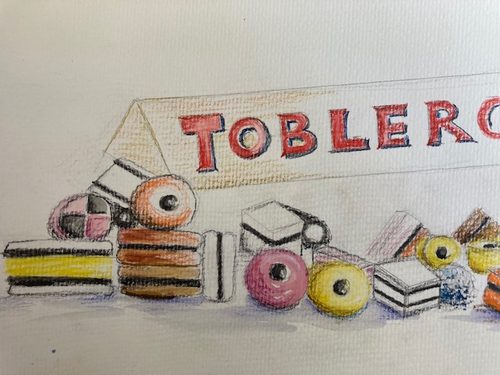 Debbie, A good lunch!!, watercolour & watercolour pencils.